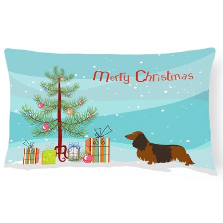 CAROLINES TREASURES Longhaired Dachshund Christmas Canvas Fabric Decorative Pillow CA68994